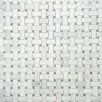 White Carrara & Bardiglio Curved Basket Weave Marble Mosaic Tile