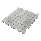 White Carrara & Bardiglio Curved Basket Weave Marble Mosaic Tile