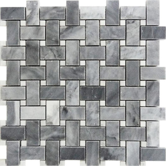 Bardiglio With White Carrara Dots Basket Weave Marble Mosaic Tile Sample