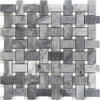 Bardiglio With White Carrara Dots Basket Weave Marble Mosaic Tile Sample