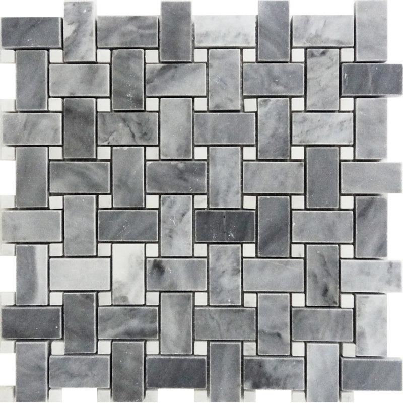 Bardiglio With White Carrara Dots Basket Weave Marble Mosaic Tile Sample