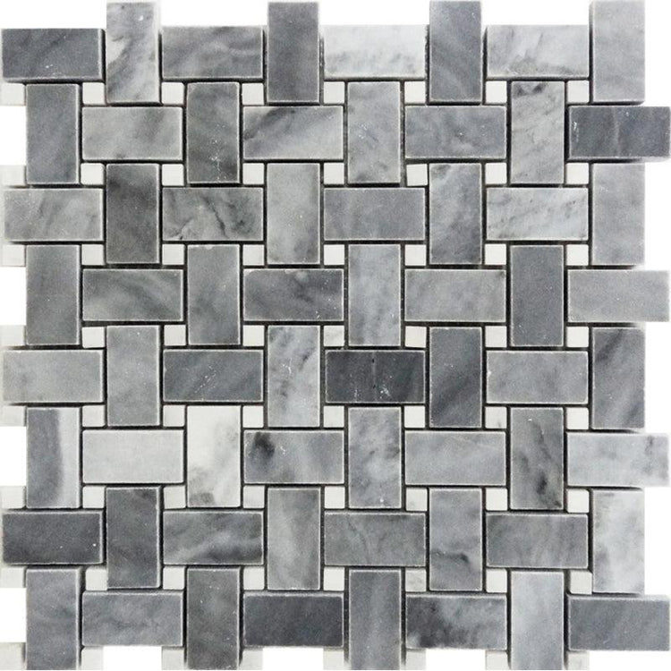 Bardiglio With White Carrara Dots Basket Weave Marble Mosaic Tile Sample