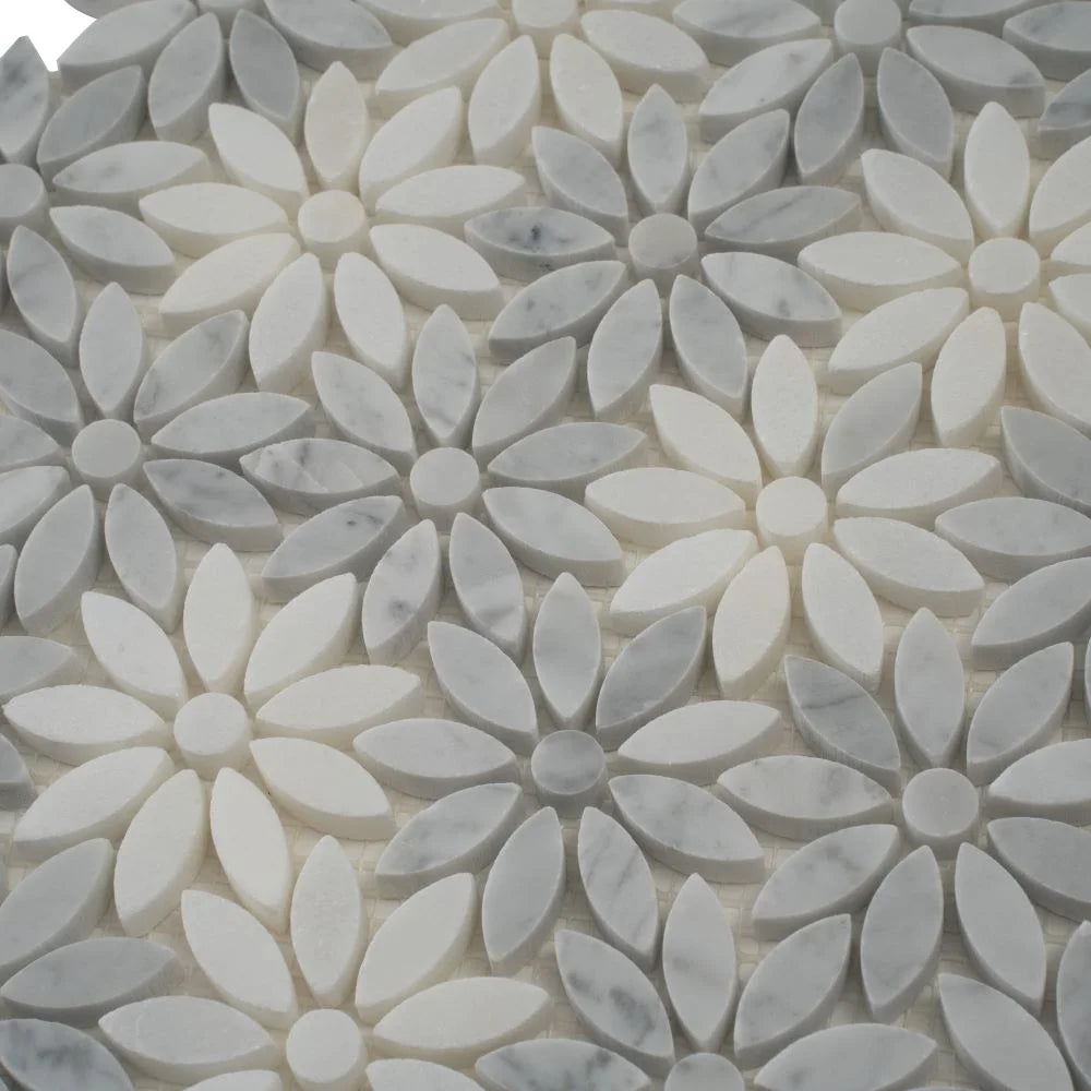 Carrara & Eastern White Bouquette Marble Mosaic Tile