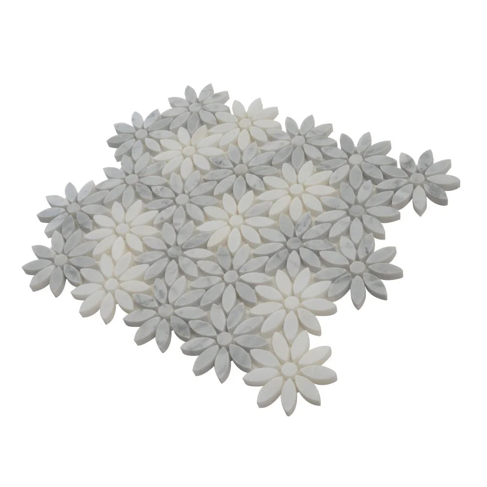 Carrara & Eastern White Bouquette Marble Mosaic Tile