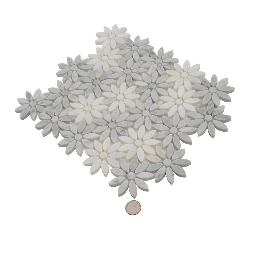 Carrara & Eastern White Bouquette Marble Mosaic Tile