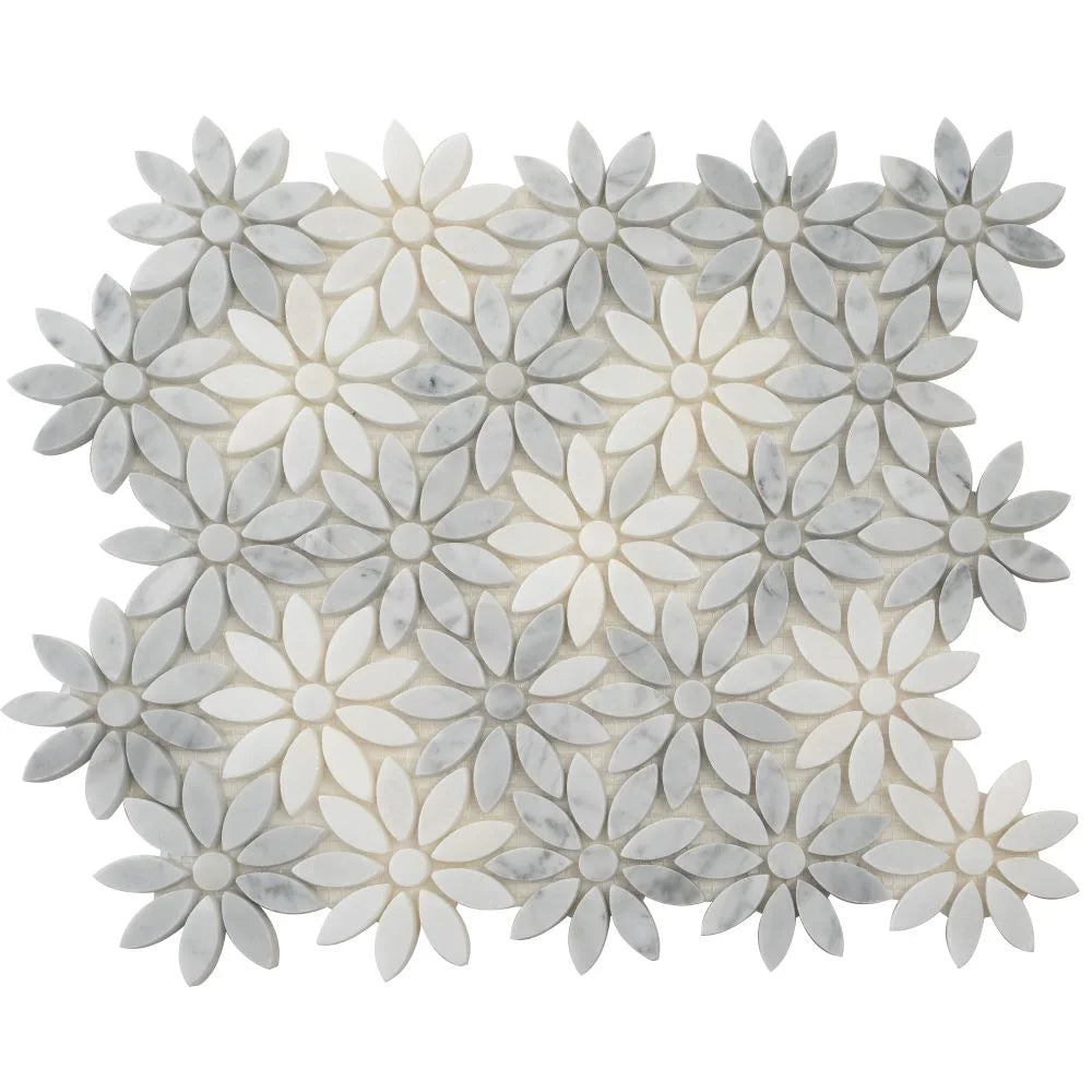 Carrara & Eastern White Bouquette Marble Mosaic Tile