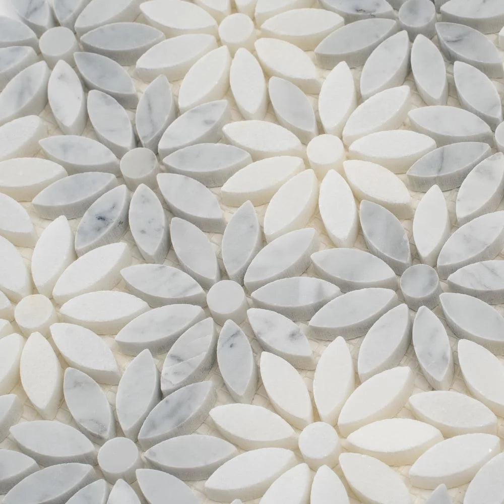 Carrara & Eastern White Bouquette Marble Mosaic Tile