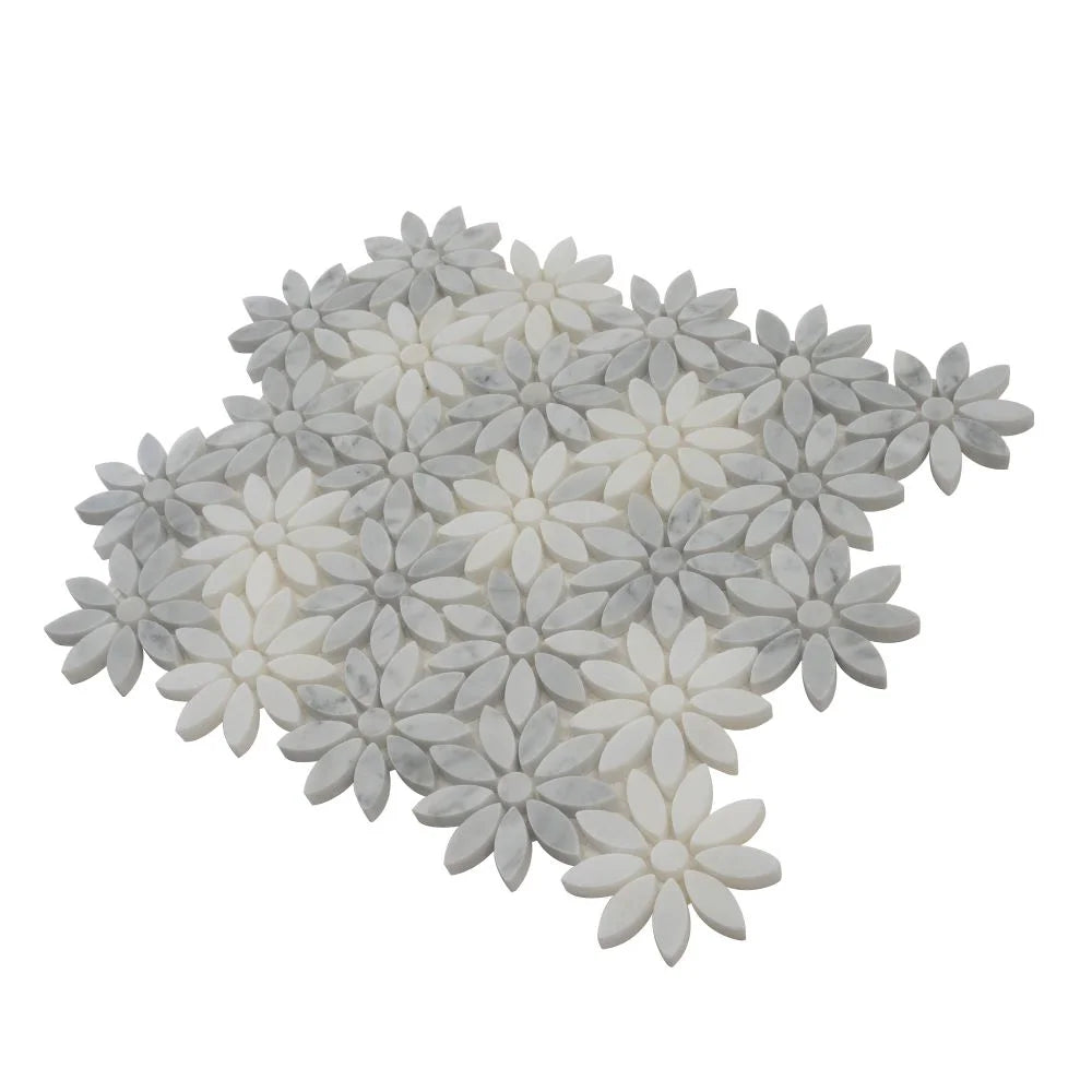 Carrara & Eastern White Bouquette Marble Mosaic Tile