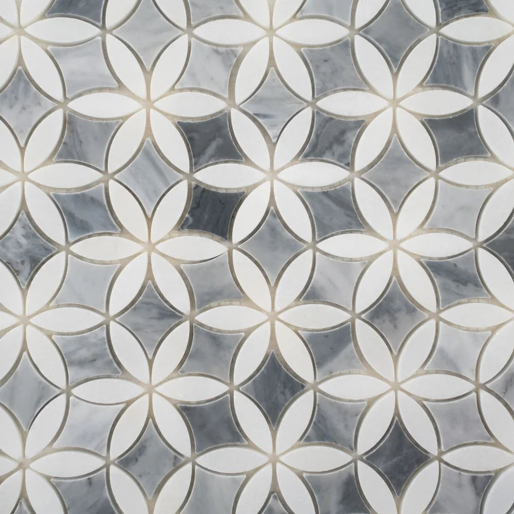 Roman Flower Bardiglio & Carrara Marble Mosaic Tile | Tile Club
