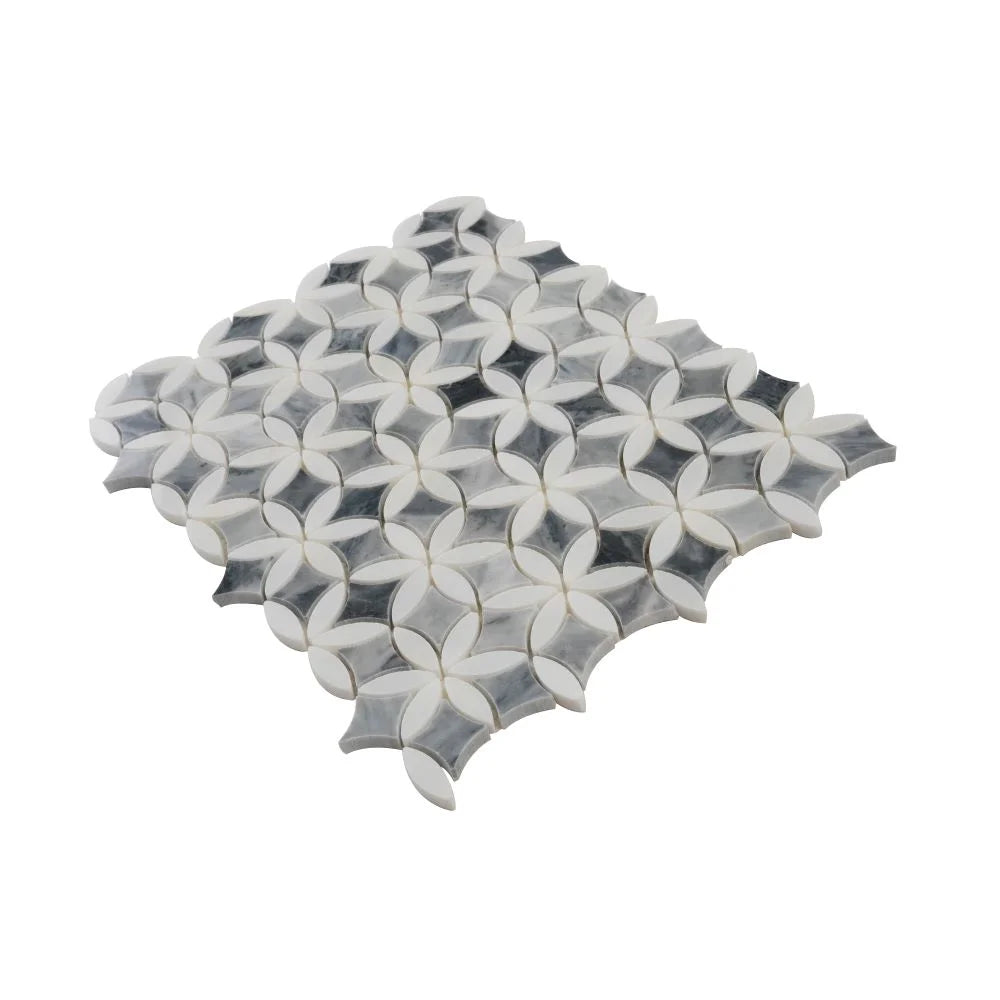 Roman Flower Bardiglio & Carrara Marble Mosaic Tile | Tile Club