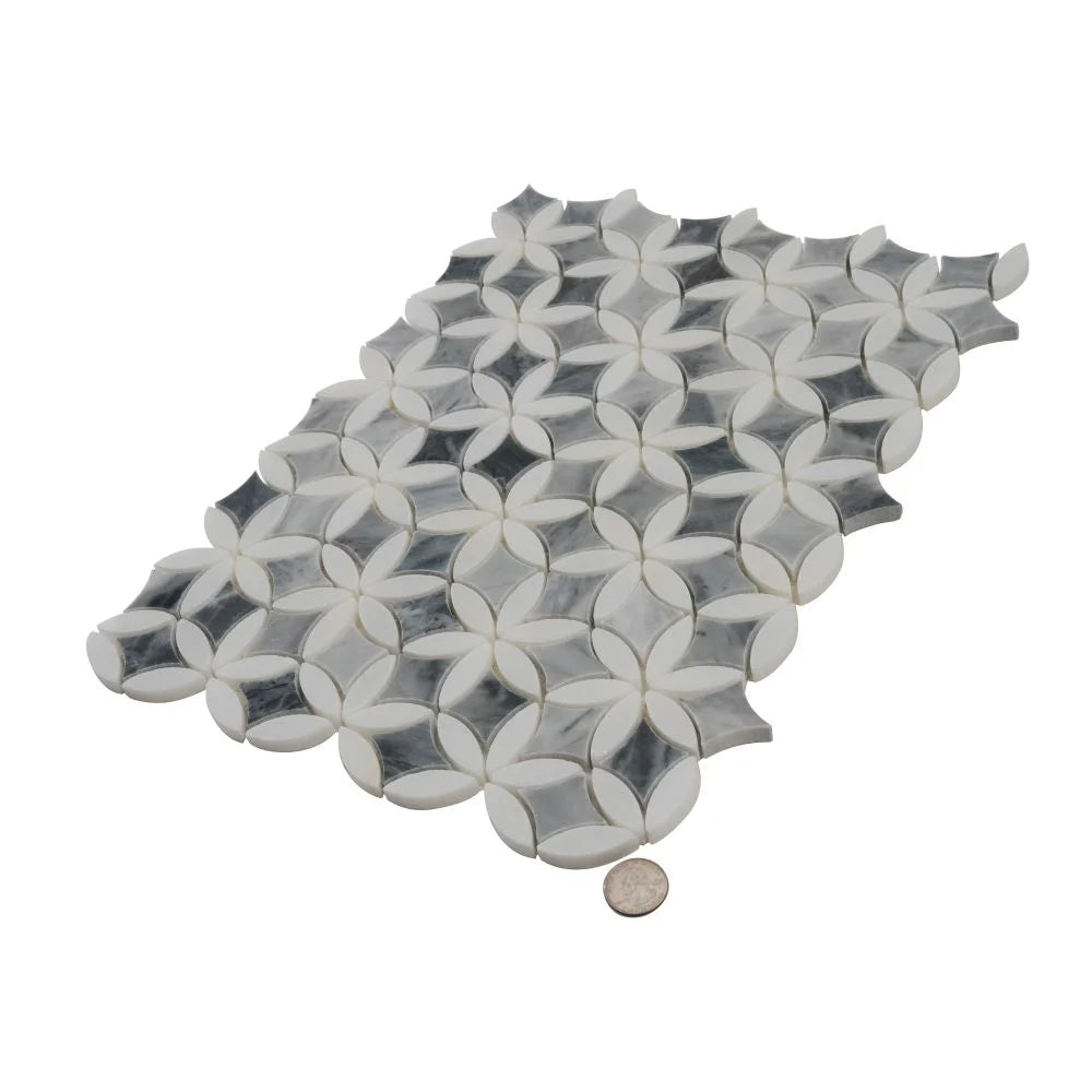 Roman Flower Bardiglio & Carrara Marble Mosaic Tile | Tile Club