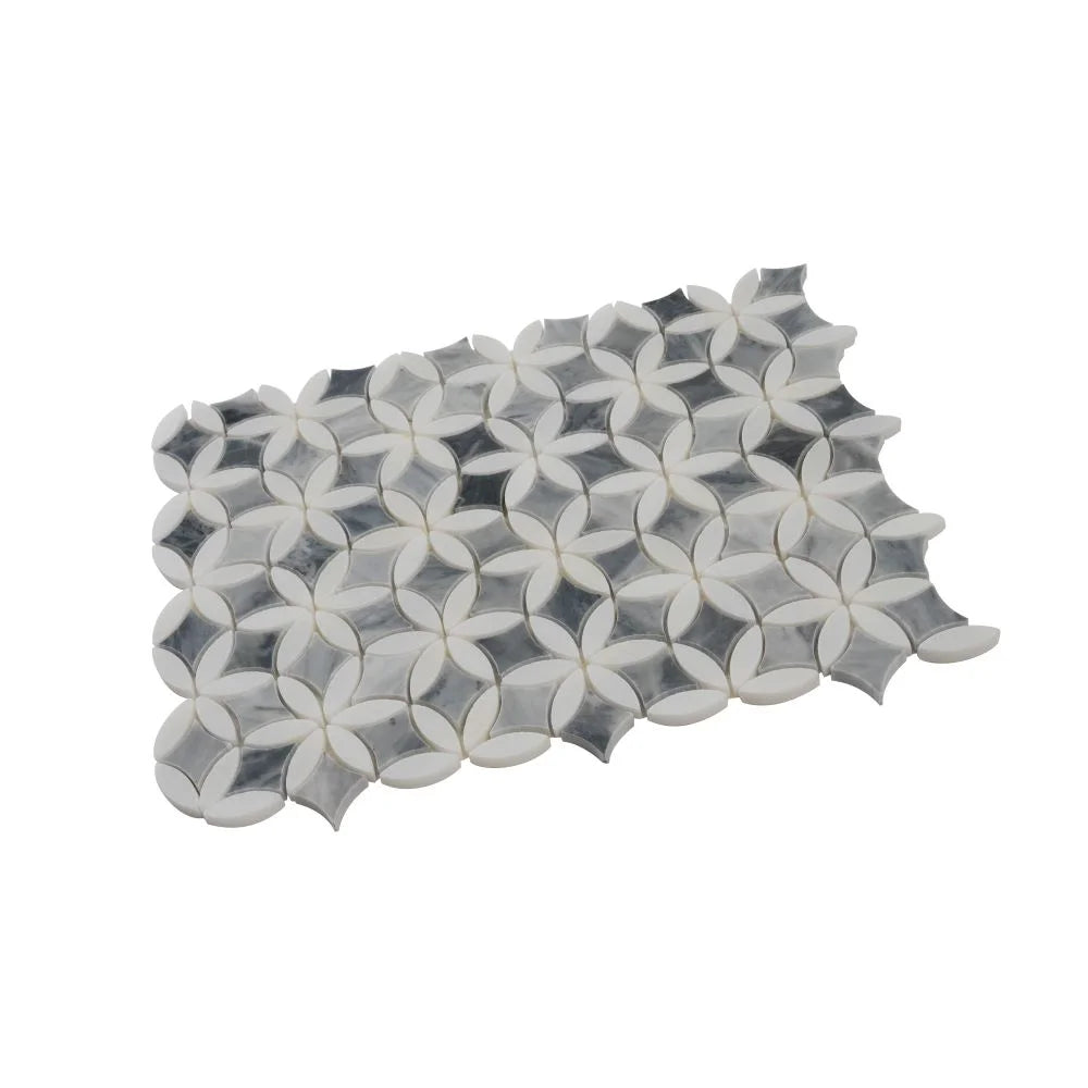 Roman Flower Bardiglio & Carrara Marble Mosaic Tile | Tile Club