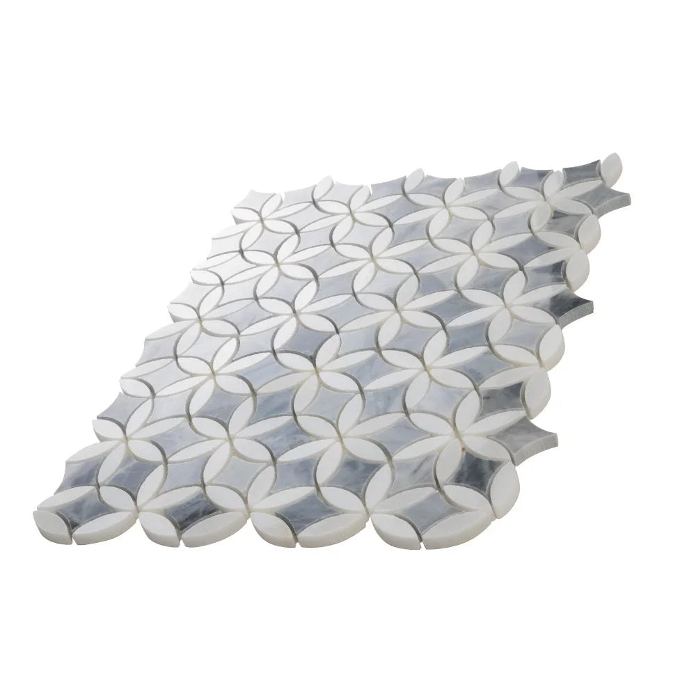Roman Flower Bardiglio & Carrara Marble Mosaic Tile | Tile Club