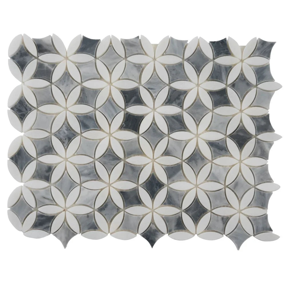 Roman Flower Bardiglio & Carrara Marble Mosaic Tile | Tile Club