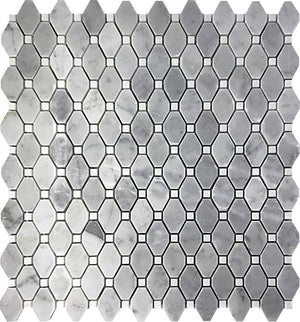 Bardiglio Octagon With Oriental White Dot Marble Mosaic Tile Sample