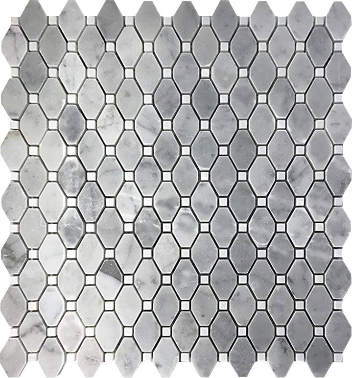 Bardiglio Octagon With Oriental White Dot Marble Mosaic Tile Sample