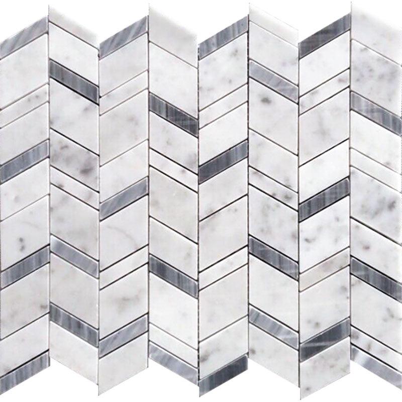 Striped Herringbone Carrara & Bardiglio Marble Mosaic Tile Sample