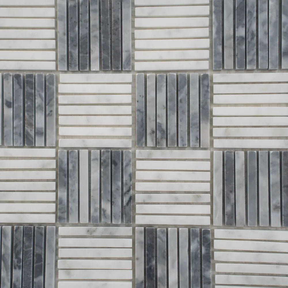 Sticks Carrara & Bardiglio Marble Mosaic Tile