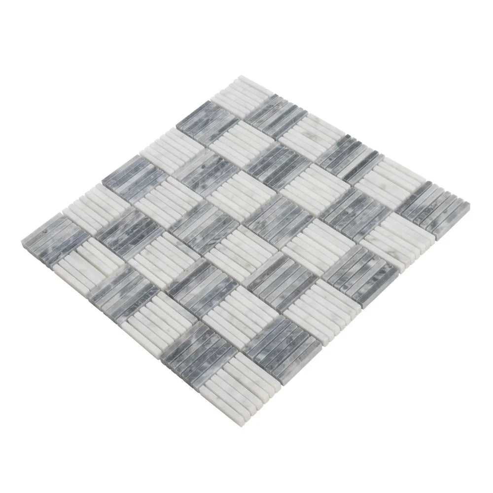 Sticks Carrara & Bardiglio Marble Mosaic Tile