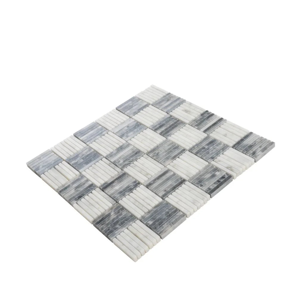 Sticks Carrara & Bardiglio Marble Mosaic Tile
