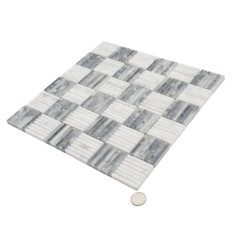 Sticks Carrara & Bardiglio Marble Mosaic Tile