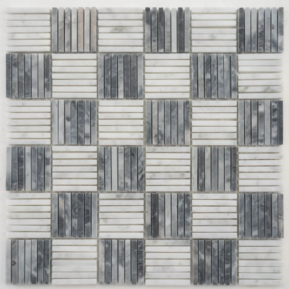 Sticks Carrara & Bardiglio Marble Mosaic Tile