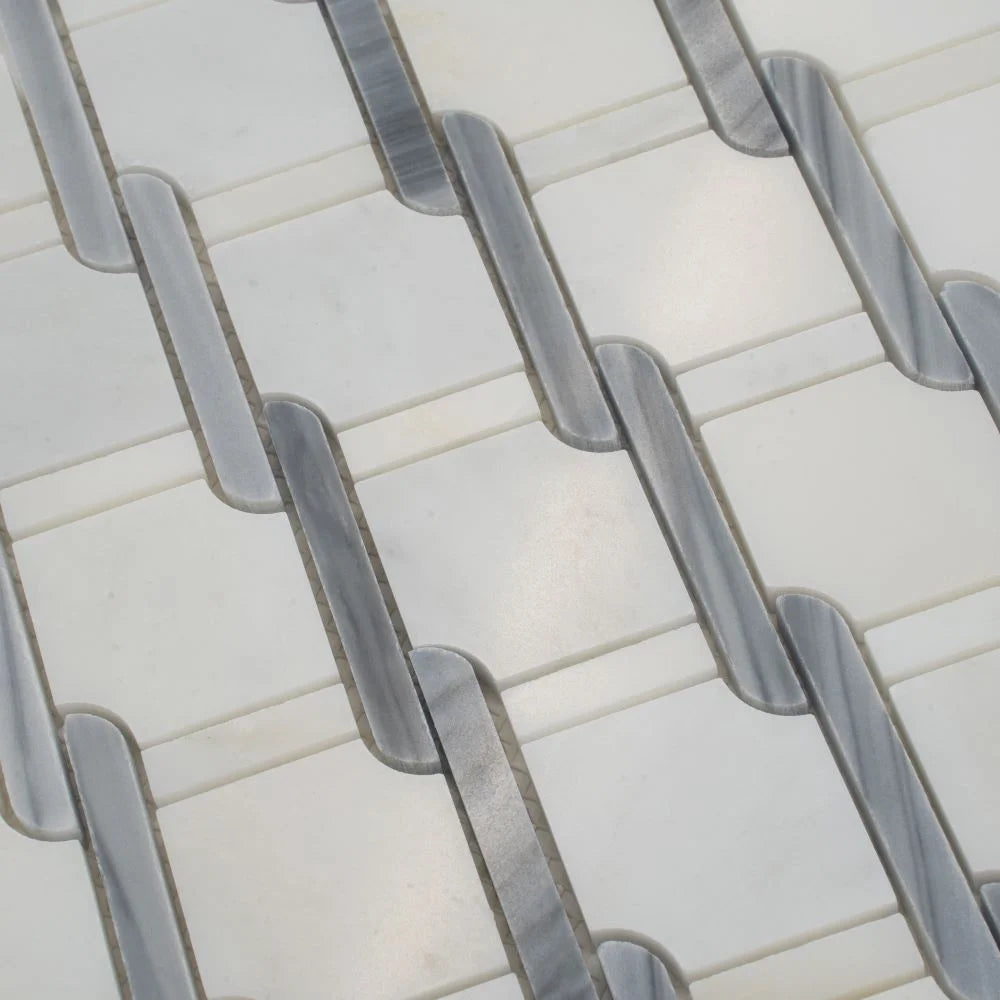 Italiano Bardiglio & Eastern White Marble Mosaic Tile