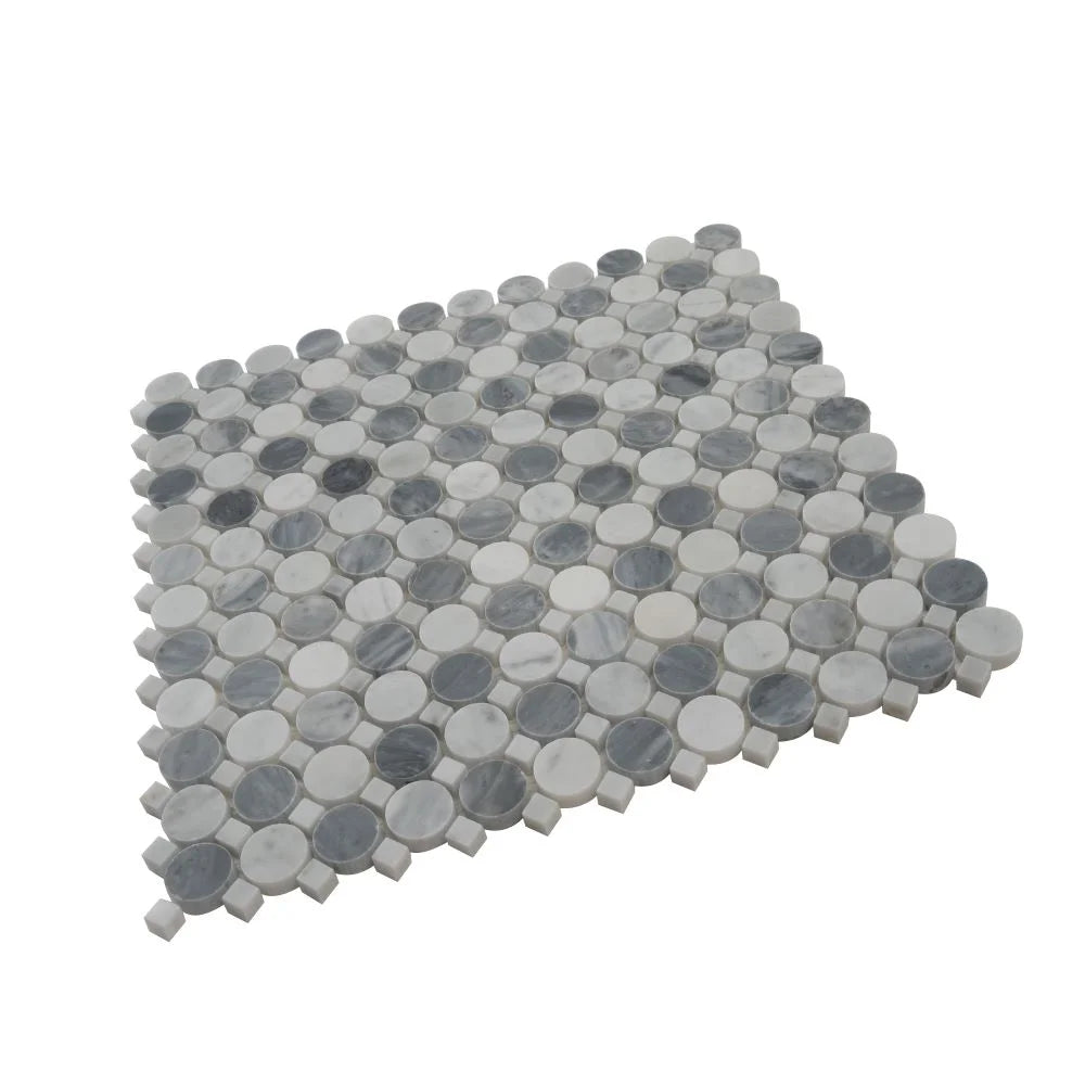 Bardiglio Penny Round & Carrara Dot Marble Mosaic Tile