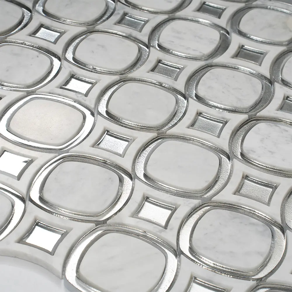 Milan White & Silver Mosaic Tile | Tile Club
