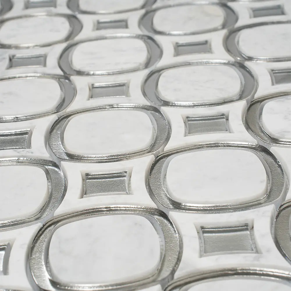 Milan White & Silver Mosaic Tile | Tile Club