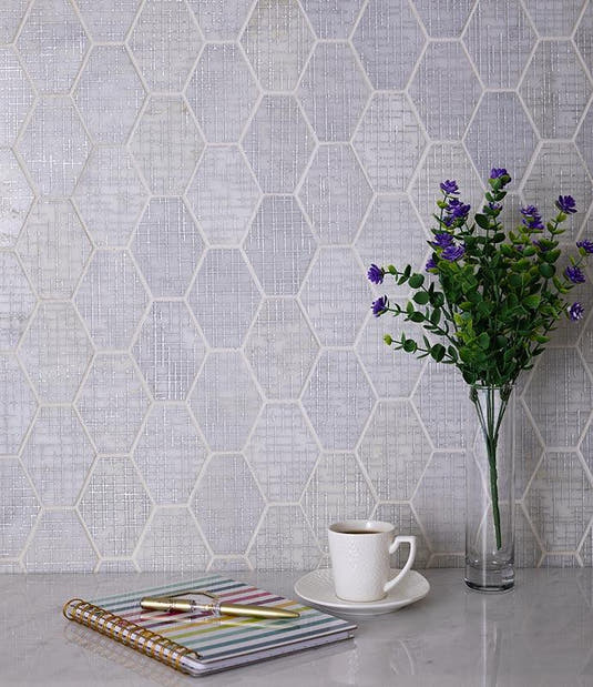 white elongated hexagon tile