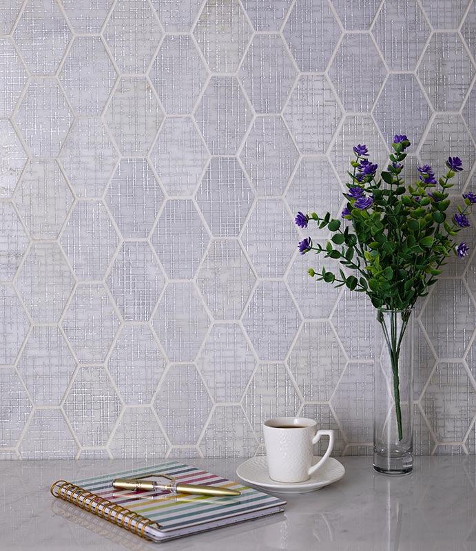 white elongated hexagon tile