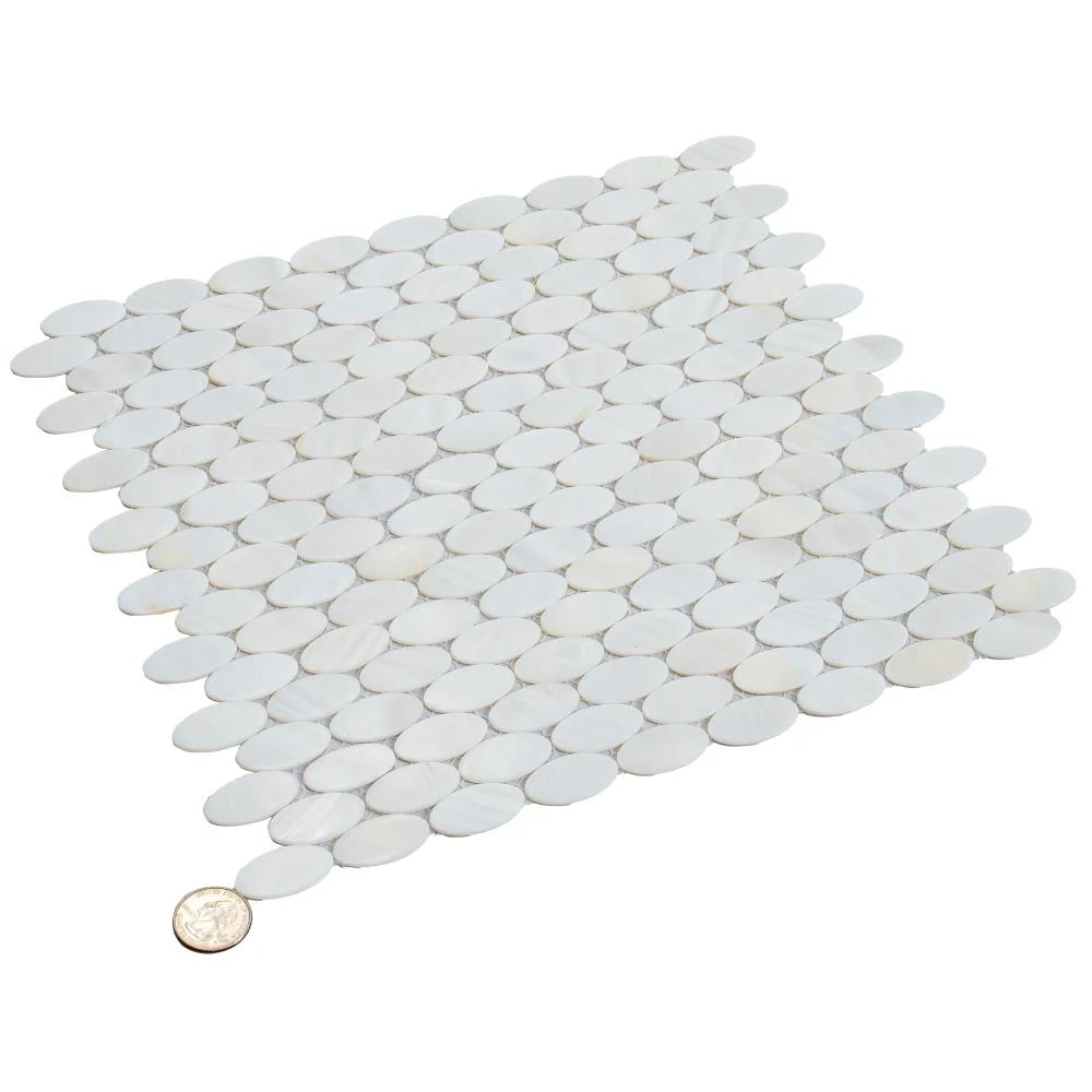 White Mother of Pearl Oval Mosaic Tile