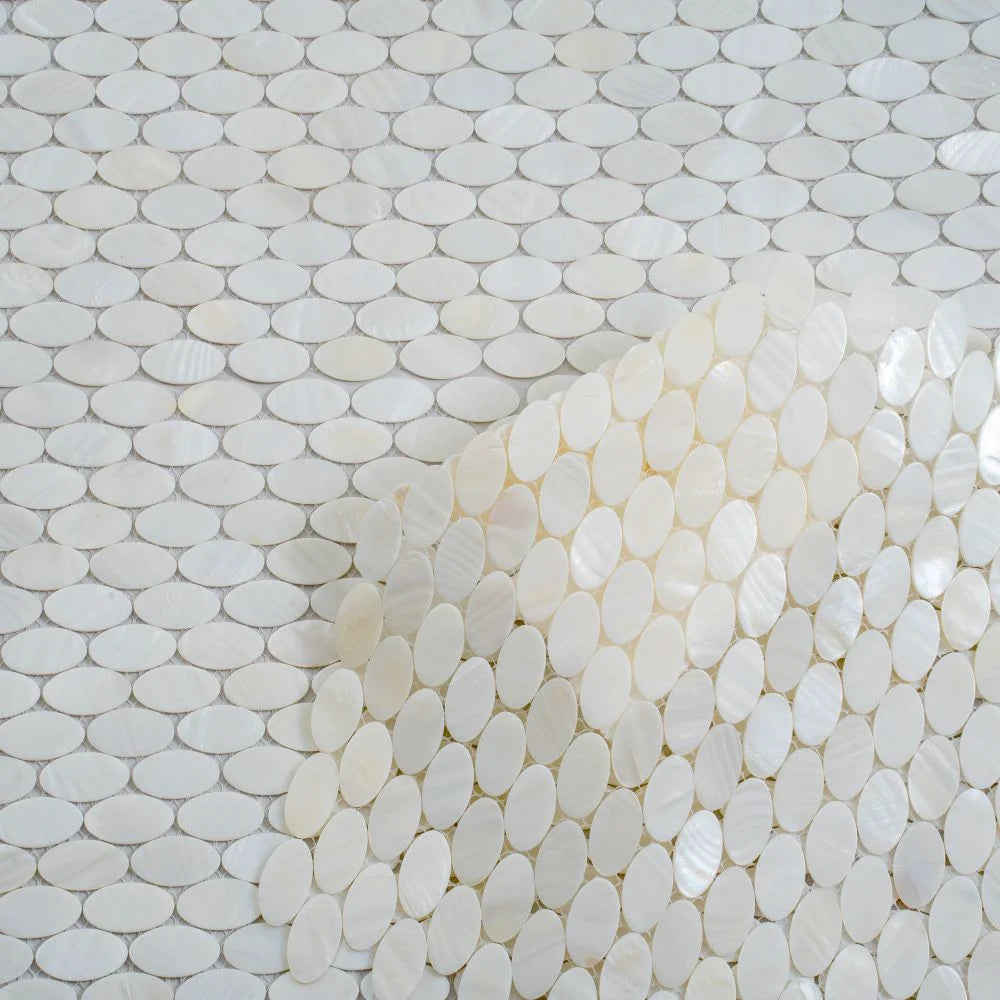 White Mother of Pearl Oval Mosaic Tile