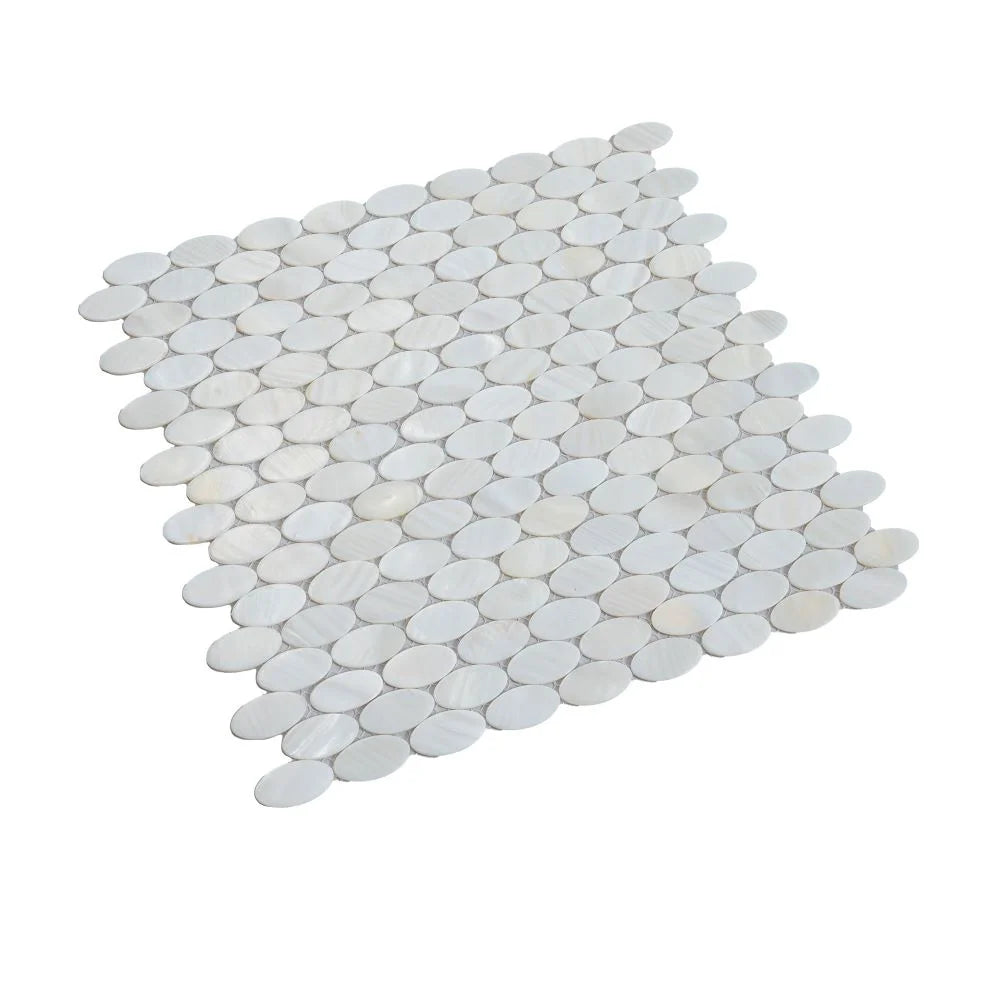 White Mother of Pearl Oval Mosaic Tile