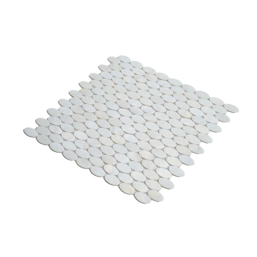 White Mother of Pearl Oval Mosaic Tile
