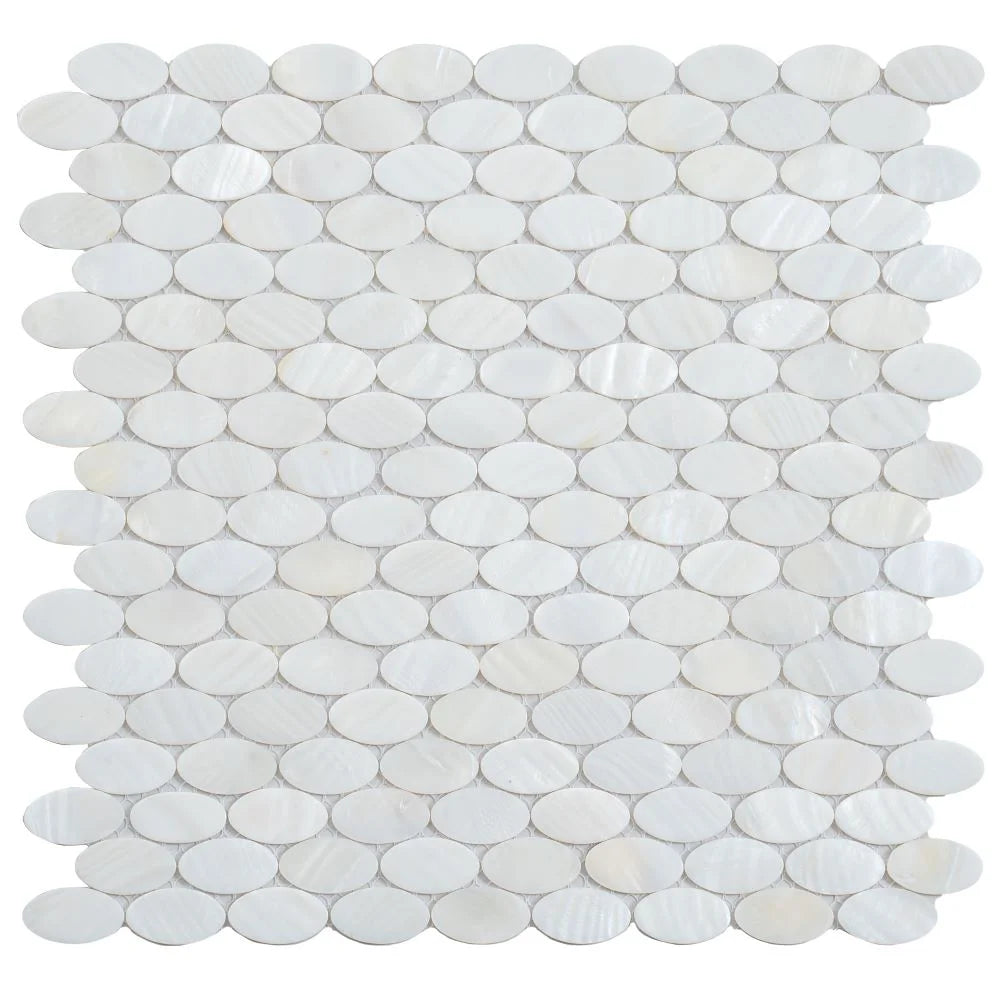 White Mother of Pearl Oval Mosaic Tile