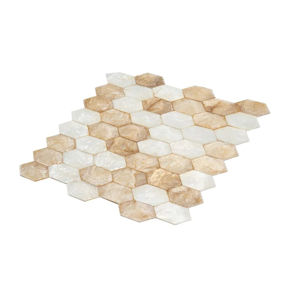 Gold & White Mother Of Pearl Hexagon Mosaic Tile