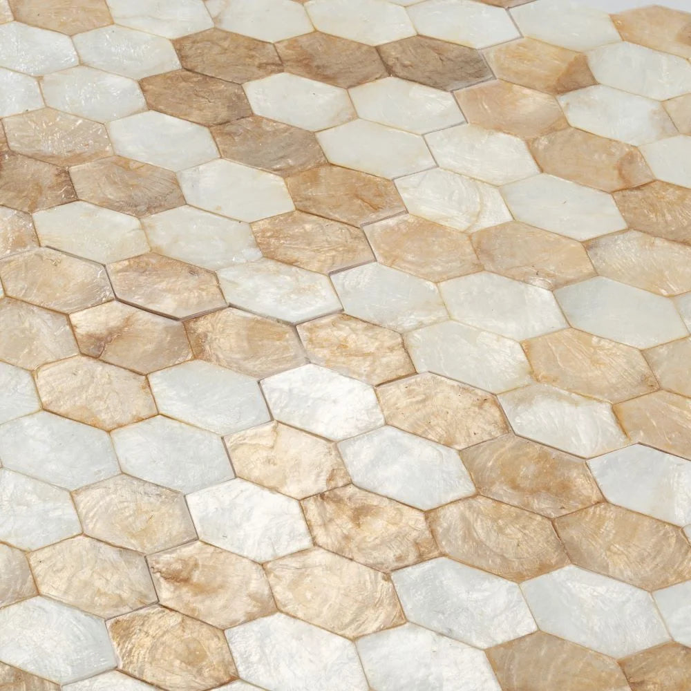 Gold & White Mother Of Pearl Hexagon Mosaic Tile