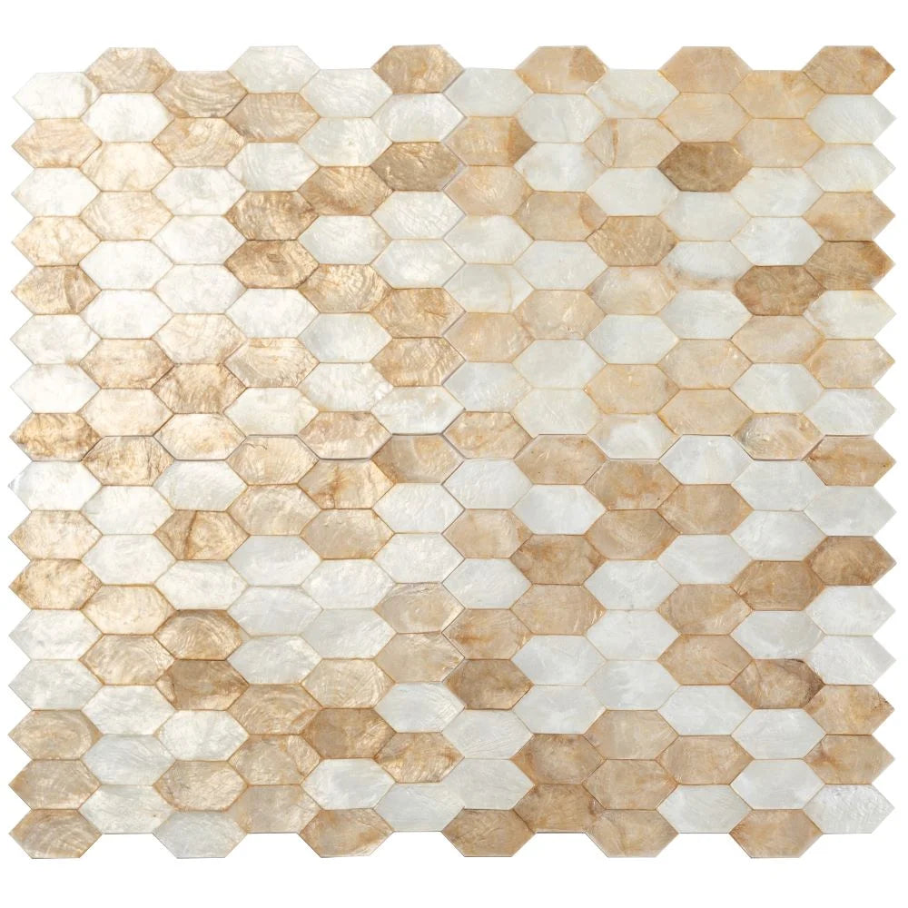 Gold & White Mother Of Pearl Hexagon Mosaic Tile