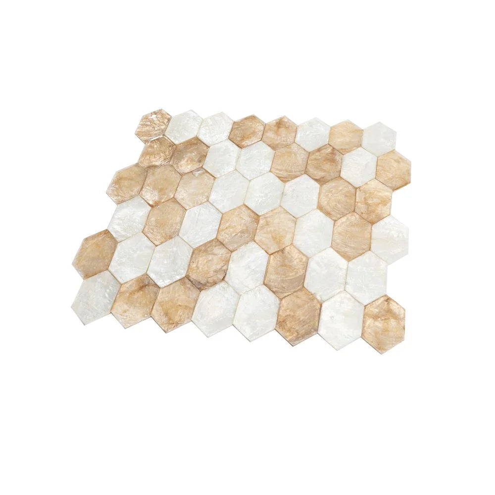 Gold & White Mother Of Pearl Hexagon Mosaic Tile