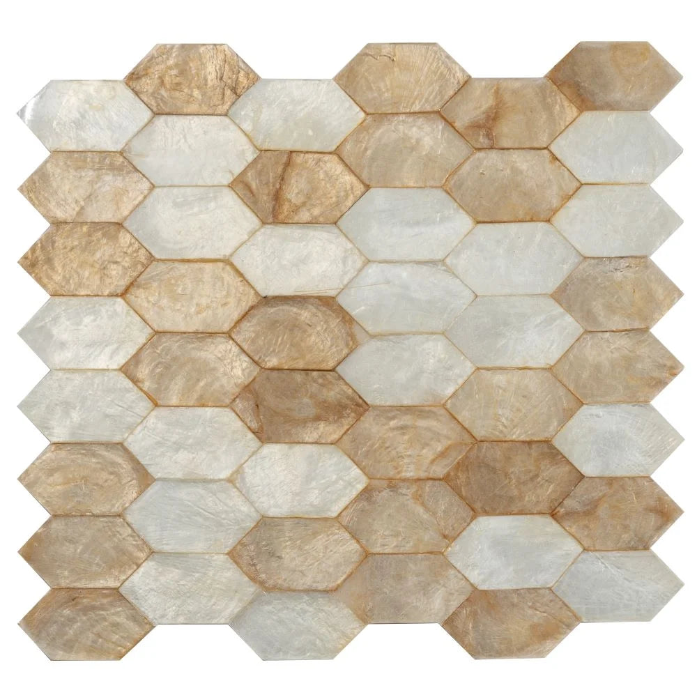 Gold & White Mother Of Pearl Hexagon Mosaic Tile