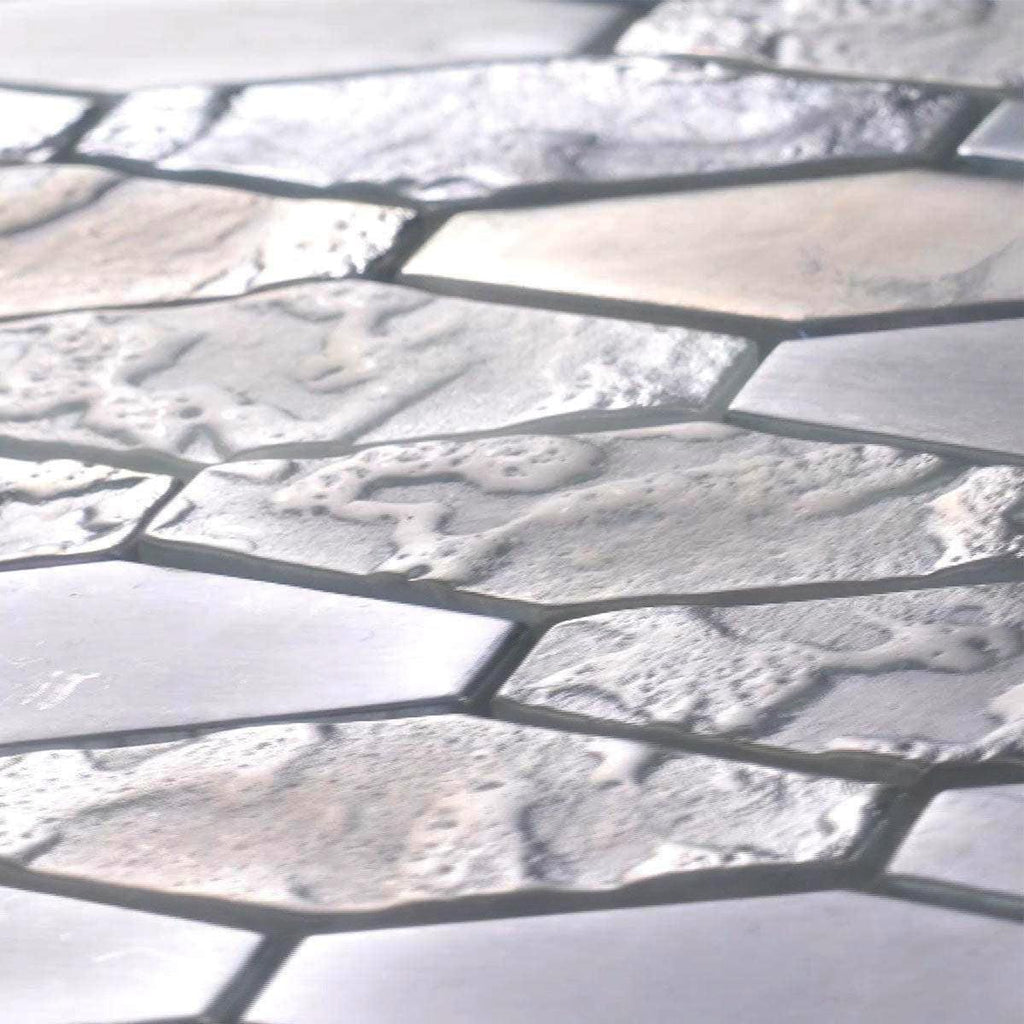Fog Dreams Elongated Hex Glass Mosaic Tile | Silver Glass Backsplash ...