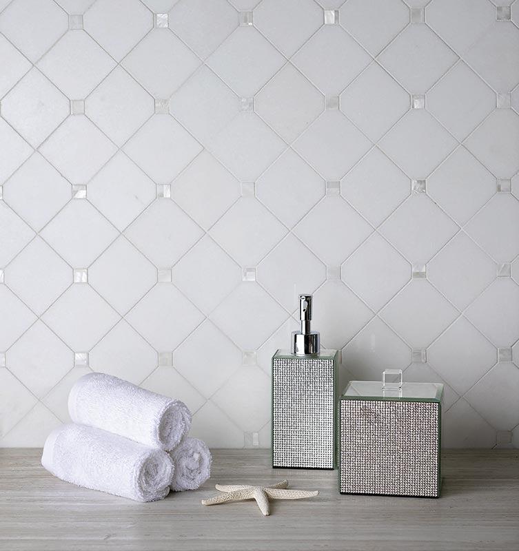 Diamond tile with Mother of Pearl and White Marble