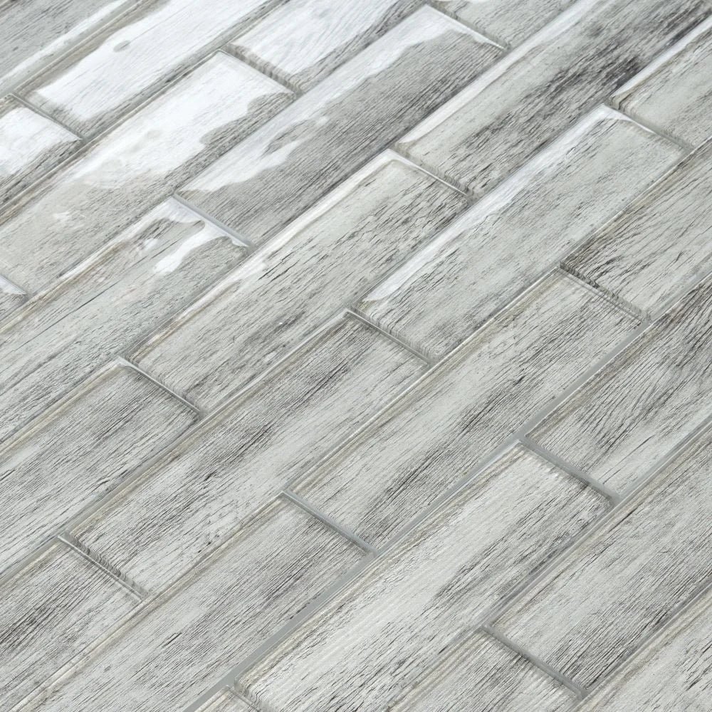 Silver Wooden Glass Subway Mosaic Tile