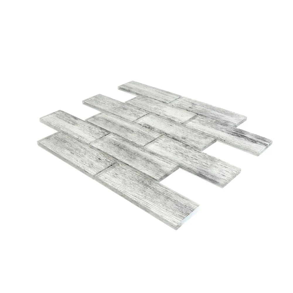 Silver Wooden Glass Subway Mosaic Tile
