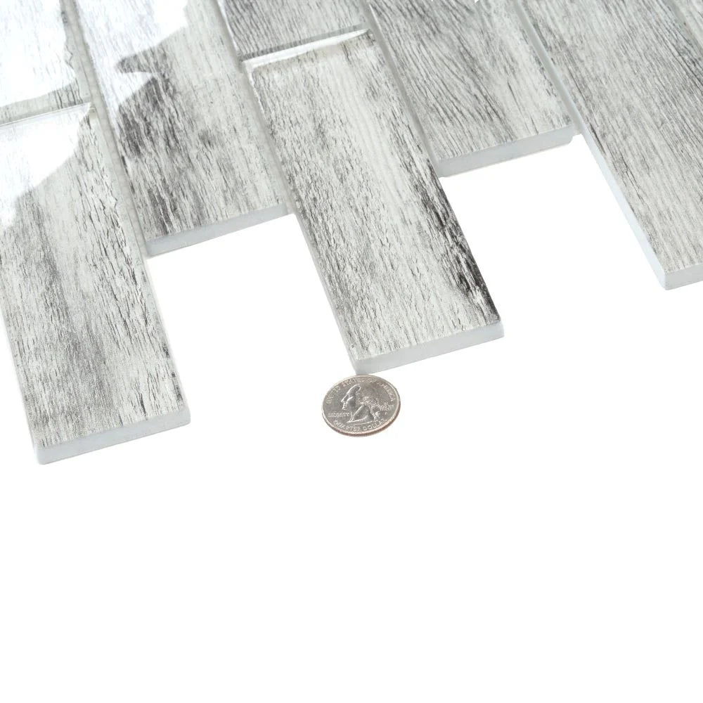 Silver Wooden Glass Subway Mosaic Tile