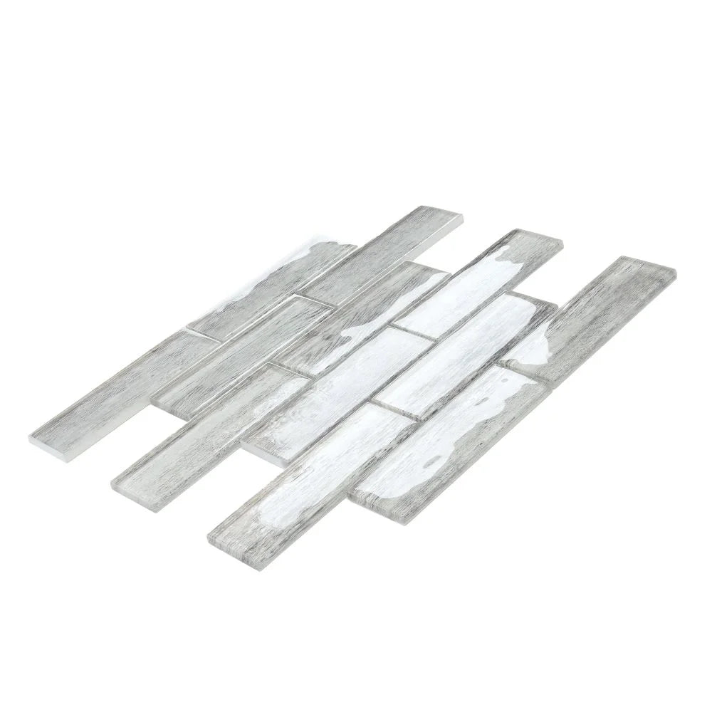 Silver Wooden Glass Subway Mosaic Tile