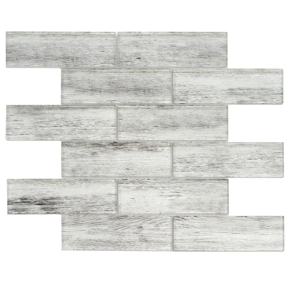 Silver Wooden Glass Subway Mosaic Tile