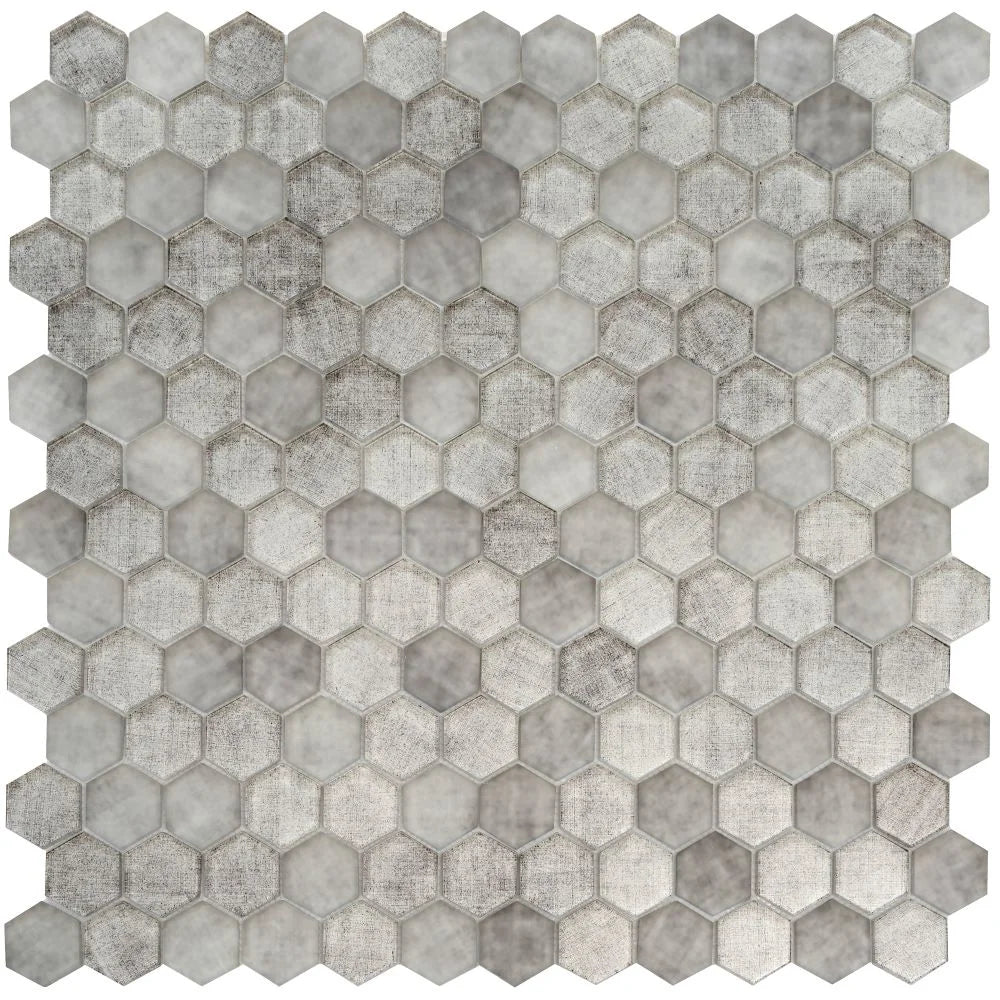 Silver Fabric Glass Hexagon Mosaic Tile